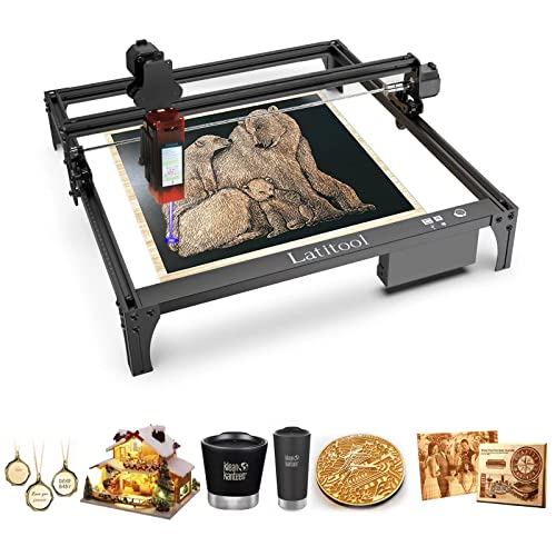 Latitool F60 Laser Engraver 10W Output Power, 24V Desktop 60W Laser Cutter and Engraving Machine with Eye Protection Compressed Laser Spot 0.08mm, 10000mm/min Diode Laser Cutting for Metal Wood