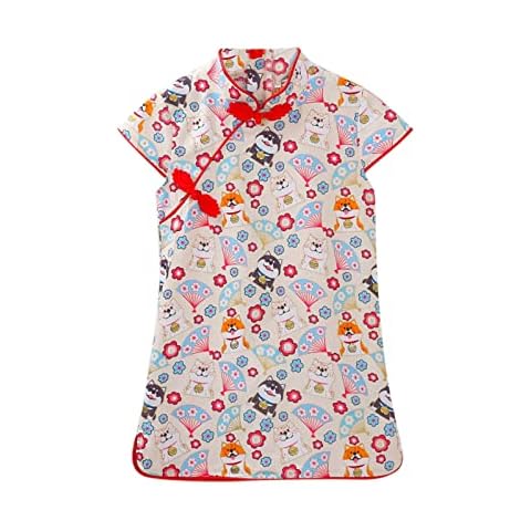 LISfsa Toddler Baby Girls Qipao Summer Chinese Style Cartoon Floral Printed Flower Tang Suit Dresses Cheongsam Princess Dress, 18-24 Months Cover