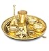 BENGALEN Brass Pooja thali Set 8 Inch with Pital Plate Glass Spoon Ghanti Bowl Agarbatti Stand Kuber Diya Puja Thali for Diwali Home Mandir Office Wedding Return Gift Items