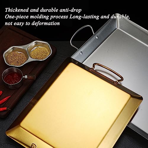 Poêle à paella rectangulaire en acier inoxydable argenté pour présentation chic