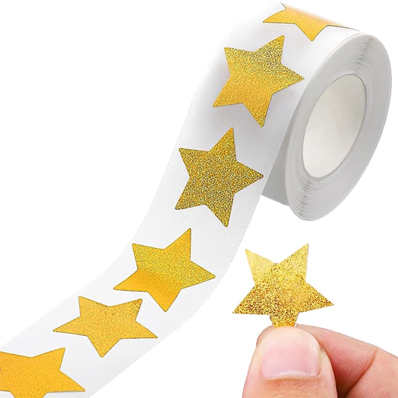 500Pcs Gold Sticker Sterne auf Rolle glitzernde Belohnungssticker für Kinder selbstklebend 2 5 cm ideal für Scrapbooking Grußkarten & Basteln