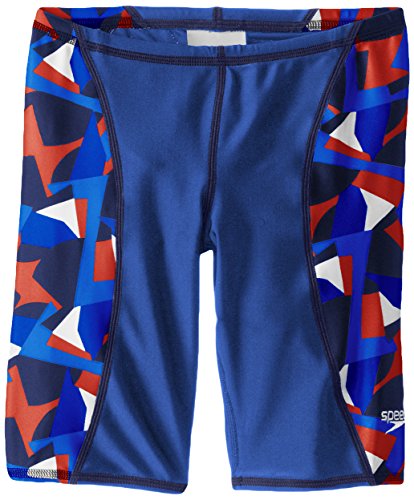 Speedo Big Boys' Echo Youth Jammer Swimsuit, Navy/Red/White, 22