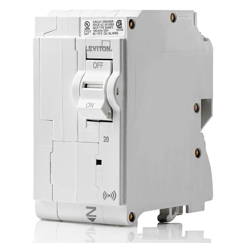 LevitonLB220-S 20A 2-Pole Plug-On Smart Standard Branch Circuit Breaker, Hydraulic Magnetic, 120/240 VAC, White