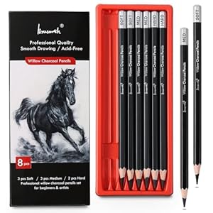 Charcoal Pencils for Drawing, Set of 8 Drawing charcoal Pencils for Sketching, Artist Pencils for Drawing, Charcoal Pencils for Artists for Sketching Supplies, Charcoal Art Supplies