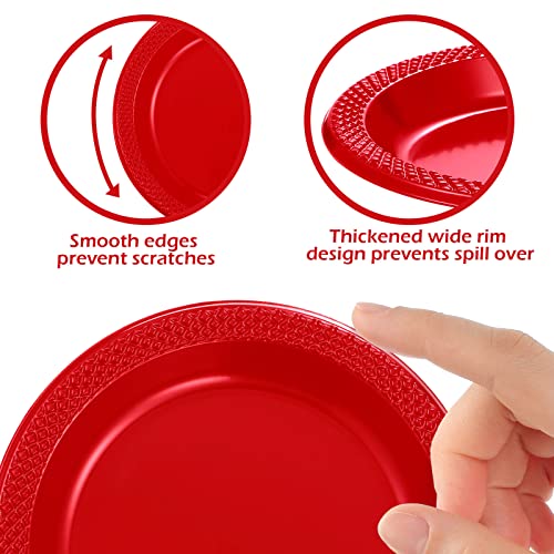 Mimorou 200 Pcs Red Disposable Plates Plastic 6 Inch Round For All Occasions Cake Bulk Special Events Christmas Dinner Picnic Birthday Travel Appetizer Party Supplies #TOP5