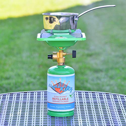 Image of Flame King YSNVT-508 Portable BottleTop Camping Stove with Stable Lightweight Base Stand, Great for Outdoor Cooking, Backpacking, Compatible with 1LB Propane Gas Bottle | camping-stoves