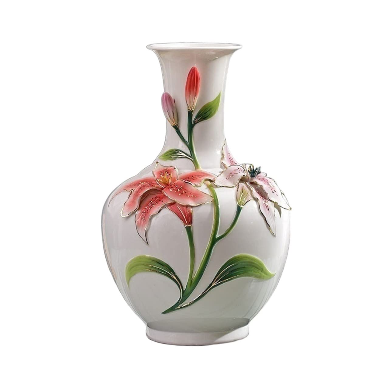 Bzgpmfud One Color Vase Desktop Exquisite Lily Ceramic Ornaments High End Large Household Porcelain Enamel Color Flowers