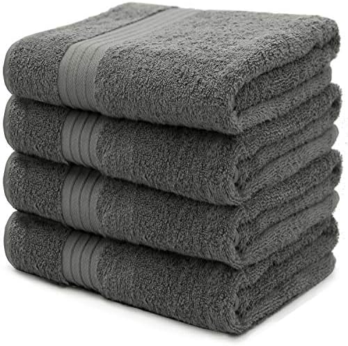 Qute Home 4-Pieces Bath Towels (27 x 52 inches) - Soft Cotton Spa & Hotel Quality, Dark Grey