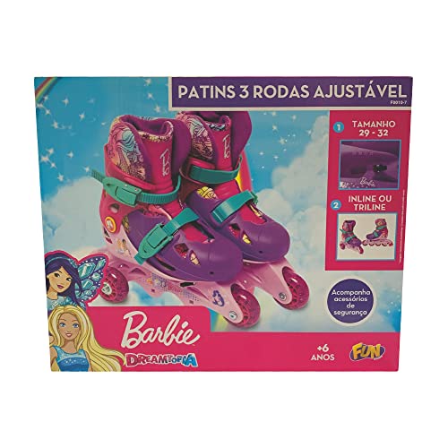 Barbie - Patins 3 Rodas Ajustável 29 à 32 - Com acessórios de segurança