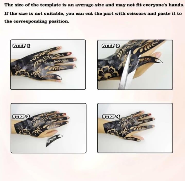 Image of Mehndi Tattoo Stencils for Hands | Reusable Henna Stencil Stickers for Women & Girls | Easy-Use Arabic & Floral Mehndi Design Templates | Temporary Tattoo Stencils for Festivals, Bridal, Karwa Chauth & Eid (5)