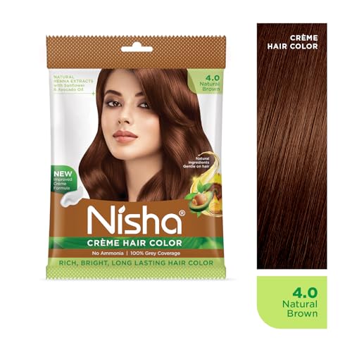 Image of Nisha Cream Permanent Hair Colour 100% Grey Coverage (40g) Natural Brown (Pack of 4)