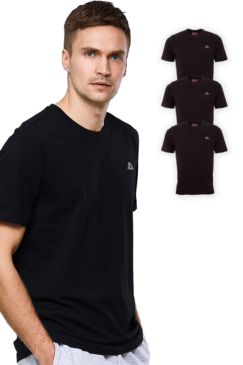 Kappa VOLLAR Lot de 3 t-Shirts pour Homme – T-Shirt de Sport à col Rond – Ensemble de t-Shirts Basiques pour Homme – Haut pour Le Sport et Les Loisirs – Coupe Droite