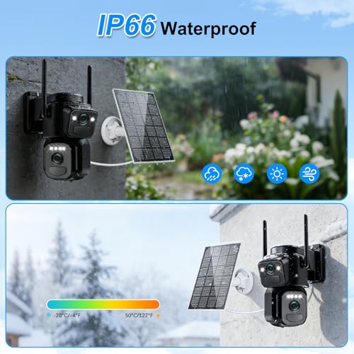 Abiso 4K Solar Security Camera Outdoor Wireless, 360° PTZ 5GHz/2.4GHz WiFi Cameras for Home Security with PIR Motion Detection, Auto Tracking, Siren, Color Night Vision, 2-Way Talk, 2 Lens, IP66 - Image 5