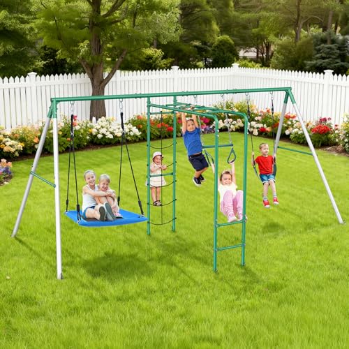 Hapfan Swing Sets for Backyard with Monkey Bars, Belt...
