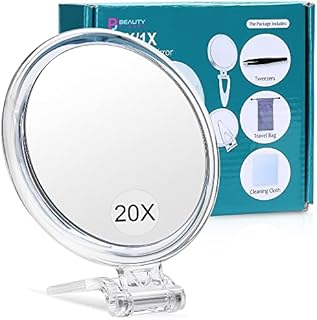 5Inch,20X Magnifying Mirror, Two Sided Mirror, 20X/1X Magnification, Folding Makeup Mirror with Handheld/Stand,Use for Makeup Application, Tweezing, and Blackhead/Blemish Removal.