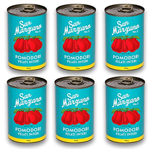 DELICRET - 6x 400g - San Marzano Tomate aus KampanienDas rote Gold | Ganze geschälte Tomaten im eigenen Saft | +GRATIS DELICRET Oma Rezepte | Zutaten je Dose: Tomaten (65%) Tomatensaft)