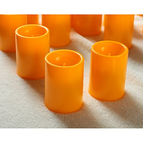 Image of Flameless Flickering Plastic Led Candle, 2-Pack Battery Operated Pumpkin Color Remote Candle ,Fall, Autumn, Halloween Outdoor Decorations, 3x4 inch