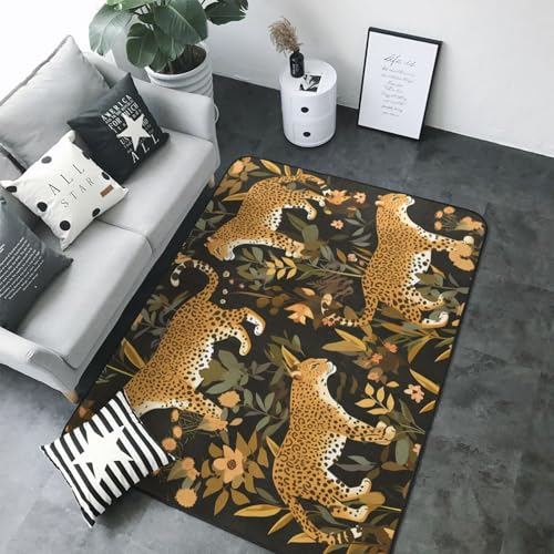Tapis imprimé léopard résistant à l'usure et doux en velours fin