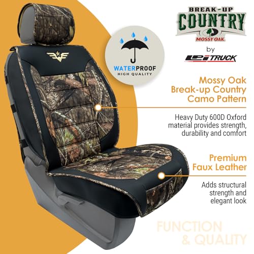 Image of Mossy Oak Heavy Duty Premium Truck Seat Covers for Front Seats, Fits Full-Size Truck SUV, Padded Seat Cover with Bottom Wrap-around, Front & Rear Storage Pockets,Front Seat Protector, Waterproof, 2 pc