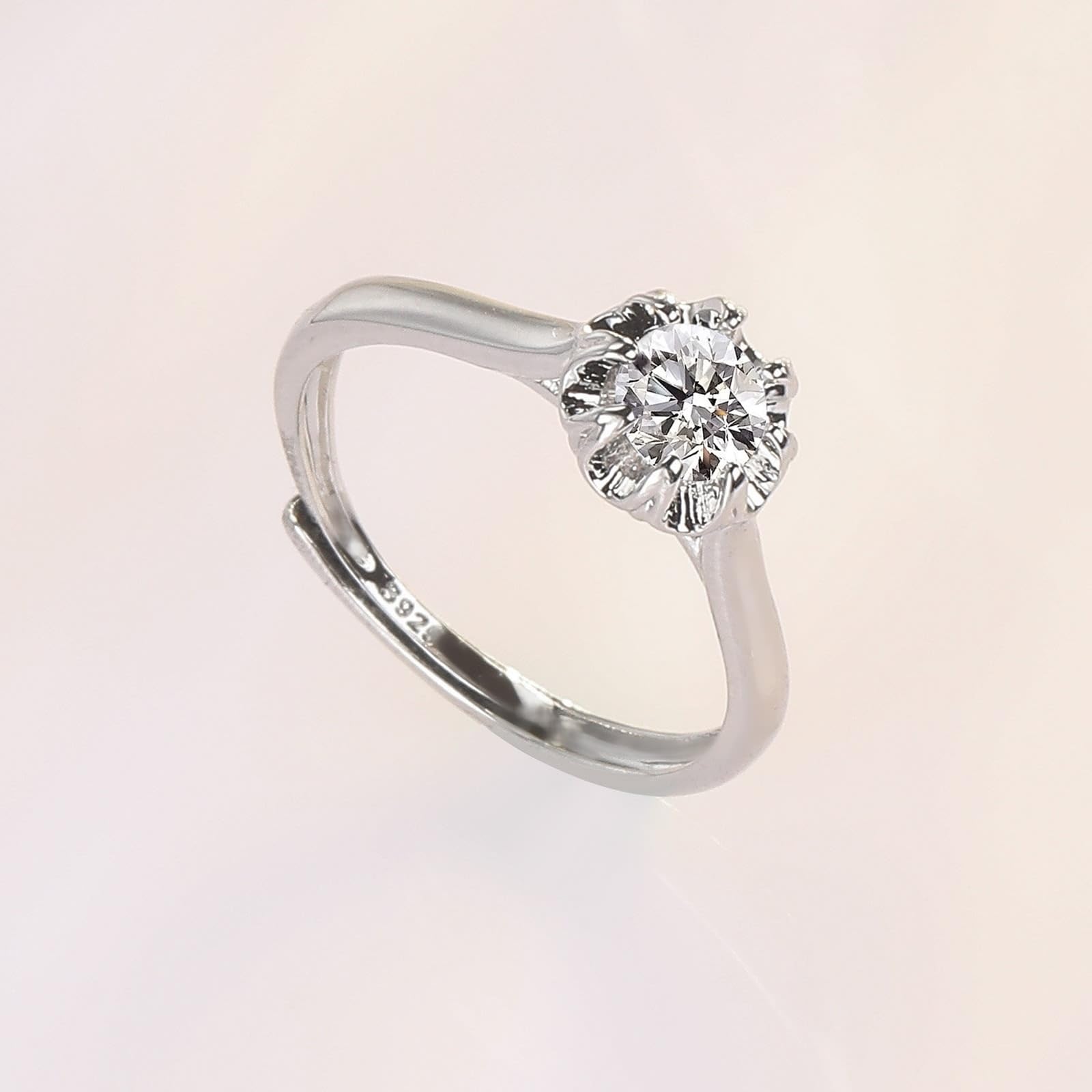9 Karat Weißgold Ehering Labordiamant Weiß, Ring Für Freundin Blumensolitär