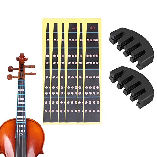 8 Pack Rubber Viool Practice Mute Set, Inbegrepen 2 x Claw Style Mute en 6 x Viool Finger Guide Sticker voor Viool…