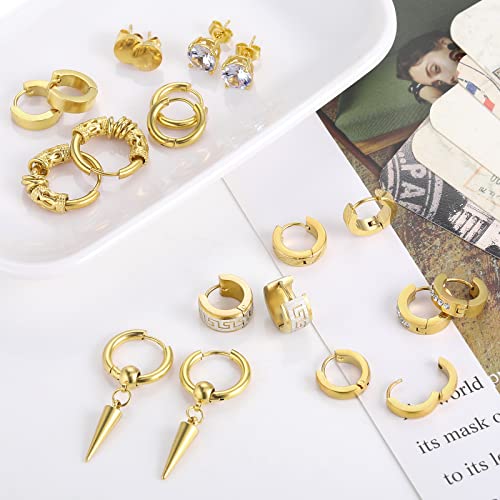 Men Earrings, Funtopia 11 Pairs Stainless Steel Small Hoop Earrings Cross Dangle Earrings Set, Fashion Huggie Earrings Piercing Jewelry for Party Birthday2