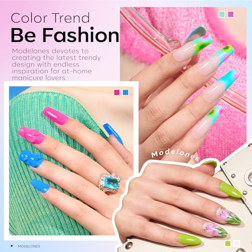 Image of Modelones Gel Nail Polish Set, 6 Colors 2026 Spring Summer Pastel Mint Purple Light Pink Gel Polish Rainbow Bright Neon Green Blue Hot Pink Nail Polish Soak Off LED Manicure Salon DIY Starter kit Gift
