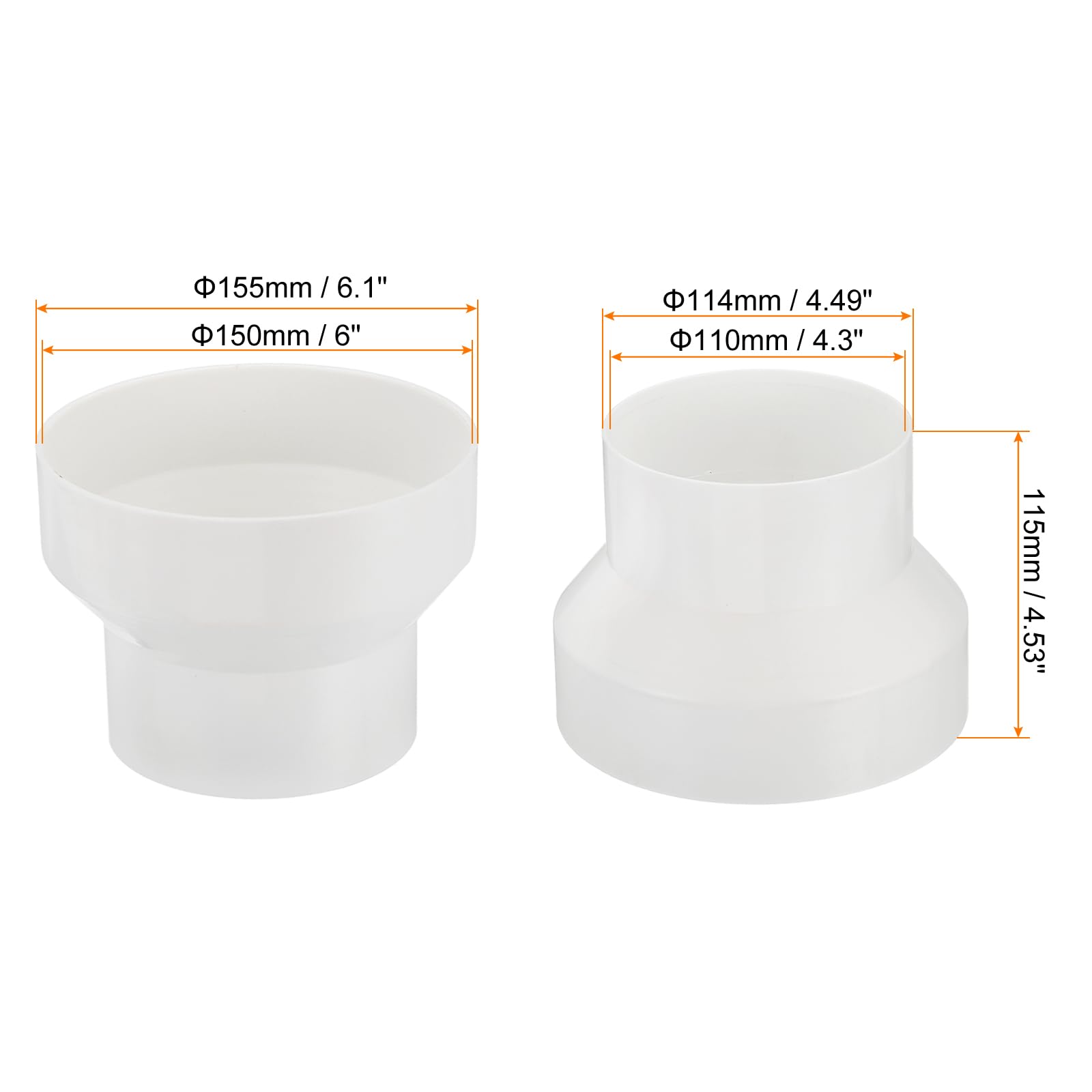 PATIKIL 6" to 4.5" ABS Plastic Duct Reducer Connector, White, Adapter, HVAC Heating Cooling Air Ventilation - Image 2