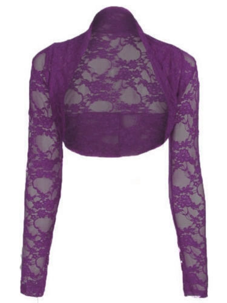 FASHION BOUTIQUE Ladies Womens Cropped Bolero Lace Shrug Plus Size UK 8-24 Purple