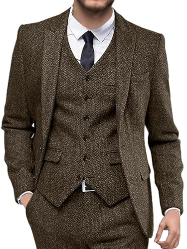 Men's Herringbone Tweed Suits Retro Slim Fit 3 Piece Suit Wool Suits 1920's Themed Wedding Suit