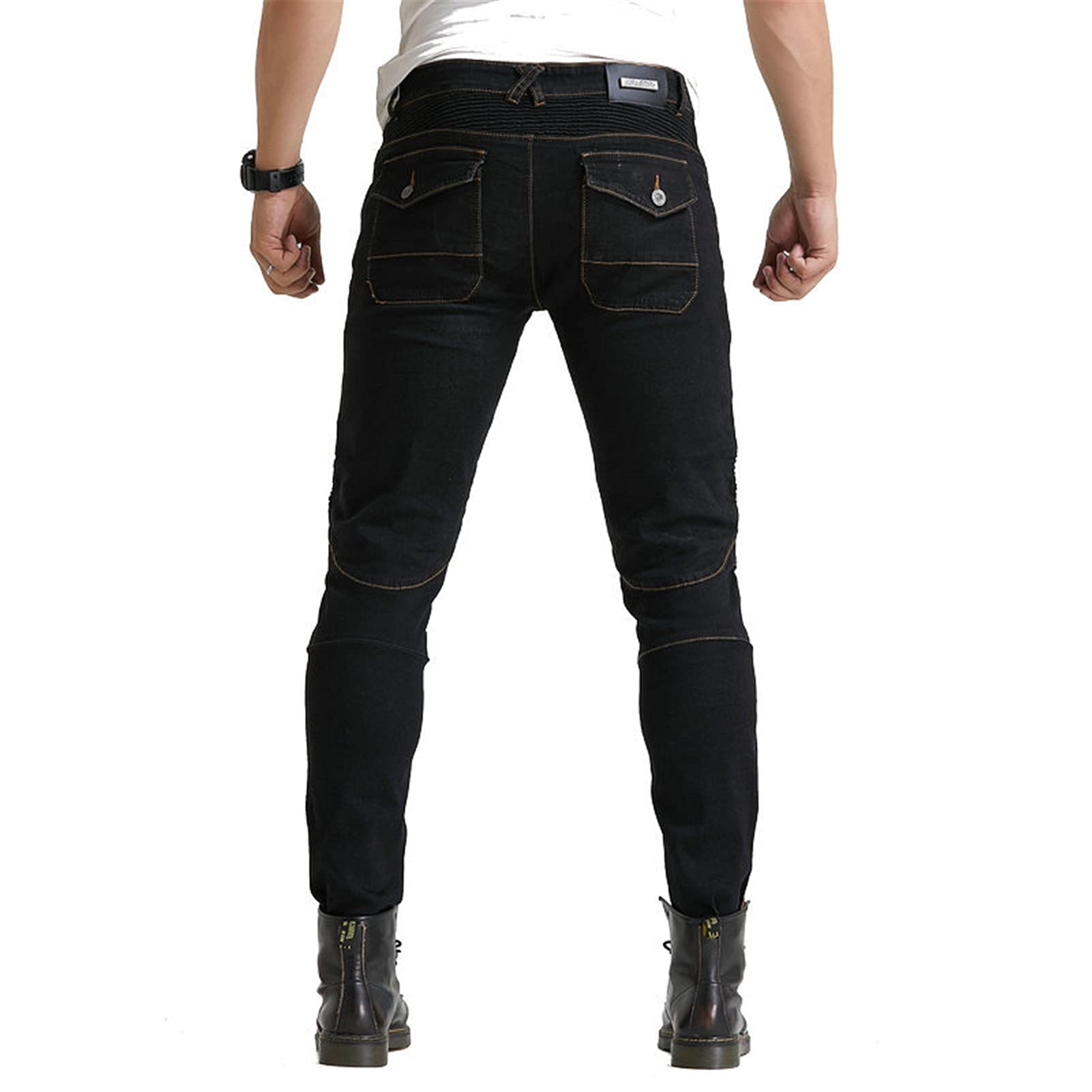 BEDSETS Uomo Moto Biker Jeans Pantaloni da Moto Impermeabili Rinforzato Protezione Jeans in denim per motociclismo con armatura e 4 ginocchiere (Nero,M)