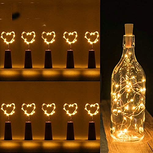 Image of Zilloquil 20 LED Wine Bottle Cork Copper Wire String Lights, 2M Battery Operated Perfect for Home Decoration, Party, Living Room, Bedroom, Dining Room, Decor Lightd (Warm White, Pack of 10)