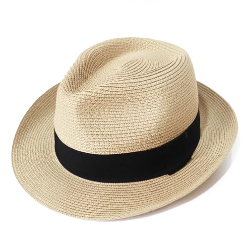 Chapeau de paille Fedora Wildarms pour hommes et femmes - Modèle Panama pliable à bord court