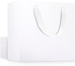 EUSOAR White Paper Bags, Small 20pcs 8.6" x3.9'' x7'' Kraft Handle Paper Boutique Gift Wrap Favor Bag with Handles Bulk, Grocery Shopping Retail Wrap Paper Bags for Business, Birthday Party, Wedding