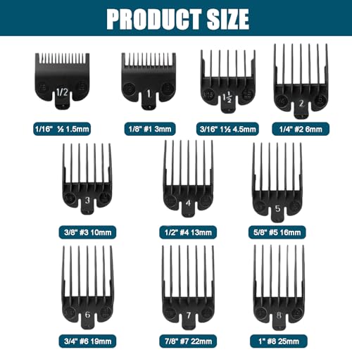 10 Stück Trimmer Aufsätze, Haarschneidemaschine Aufsätze, Haarschneider Aufsatz Set, Haar Clipper Guide Limit Kamm Set 1,5mm bis 25mm für Wahl Meisten Haarschneidemaschinen(Schwarz)