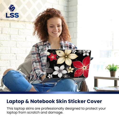 Image of LSS 17 17.3 Inches Laptop Notebook Skin Sticker with 2 Wrist Pads - Reusable Cover Protector Vinyl Sticker Cover Decal Fits 17 inch - 19 inch HP Asus Acer Samsung - Black Grey Flower Leaves