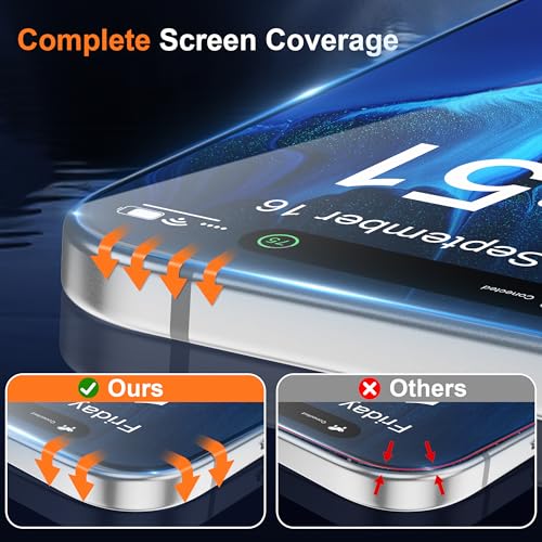 Pacote com 2 protetores de tela para iPhone 16 Plus (6,7 polegadas), película de vidro temperado, grau militar, à prova de estilhaçamento, dureza 9H, ultrarresistente – HD transparente (pacote com 2)