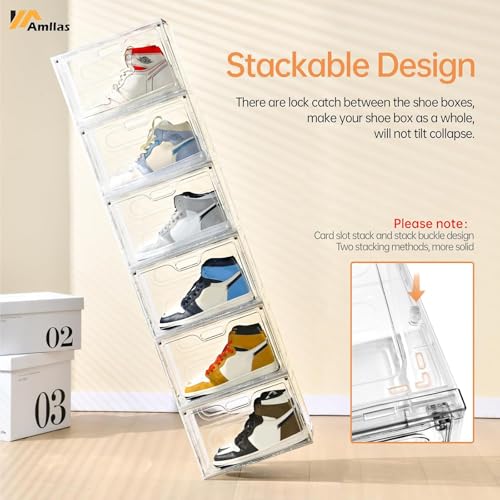 Image of Amllas 8 Pack Shoe Boxes Clear Plastic Stackable, Large Shoe Storage Organizer with Lids,Drop Side Shoe Containers for Entryway,Sneaker Storage Fit up to US Size 13 (13''x 10.6 inchx 8.3 inch)