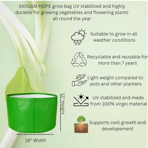 Image of 18x12 Inch HDPE Grow Bag (340 GSM) | UV Protected, Reusable, Heavy Duty Garden Bag for Vegetables, Flowers & Herbs - Pack of 2