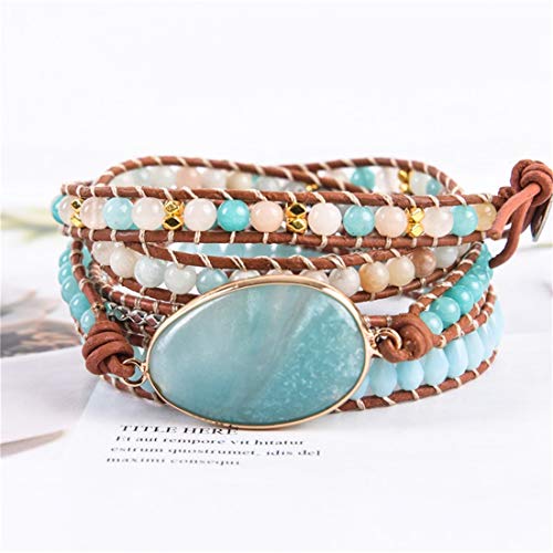 YGLINE Handmade Bohemian Natural Stones Bracelet - Leather Bracelet with Chakra and Beads Wrapped for Women