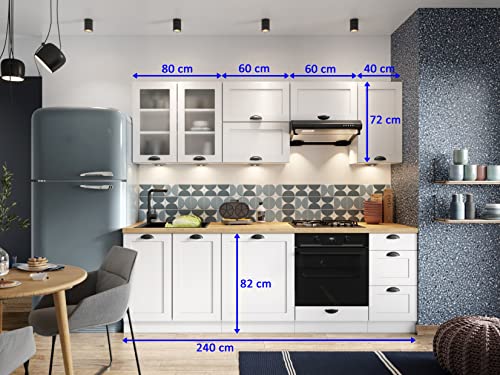 Einbauküche Adele 240 cm, 8- teilig, Küchenzeile im Landhausstil, Grau - Image 3