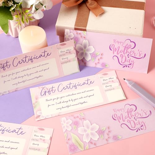 JULEASEL 20 Pcs Mothers-Day Gift Certificates, Personalized Blank Certificate Cards with Envelopes, Gift for Mom, Mothers-Day Gifts from Daughter - Thumbnail 5