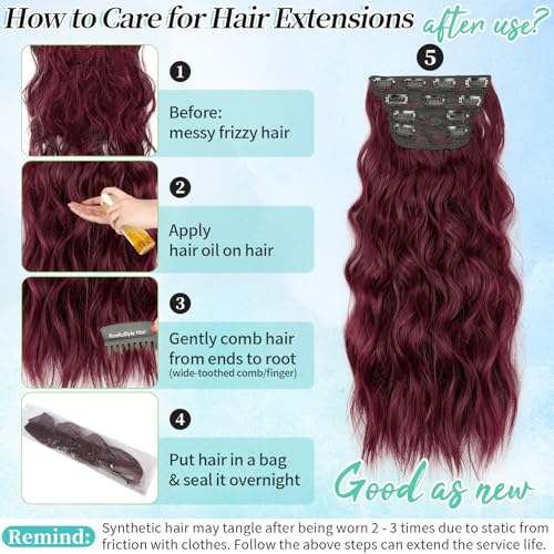Image of KooKaStyle Wavy Thick Clip in Hair Extensions 20 inch Burgundy