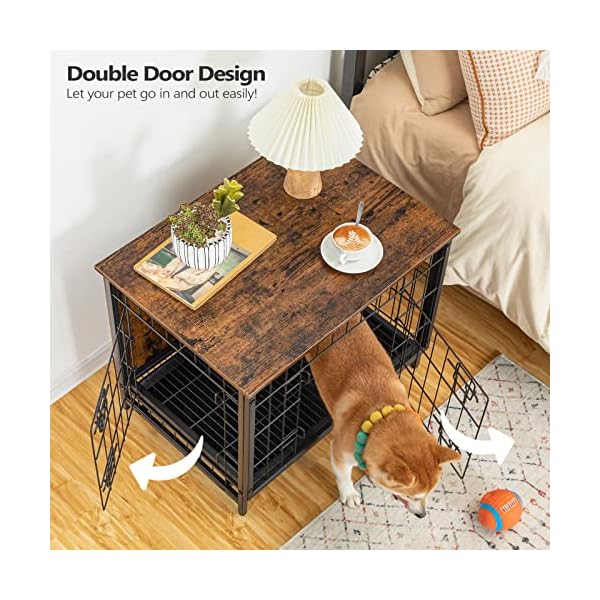 ALLOSWELL-Dog-Crate-Furniture-Indoor-Pet-Crate-End-Table-Wooden-Dog-Furniture-with-Removable-Tray-Decorative-Dog-Kennel-for-SmallMediumLarge-Dogs Indoor Pet Crate End Table