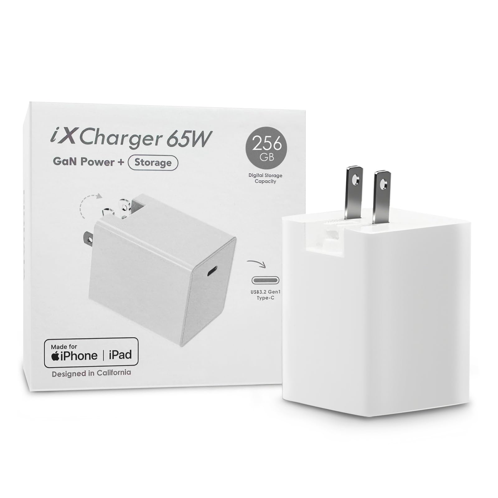 Caricabatterie USB-C iPhone Flash Drive: 65 W ricarica rapida, 256 GB certificato Apple MFi per iPad, Android, laptop, MacBook, archiviazione di backup, memoria esterna, adattatore di