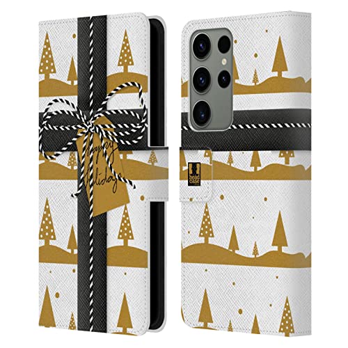 Coque cuir Samsung S23 Ultra intégrale anti-rayure motif blanc et or