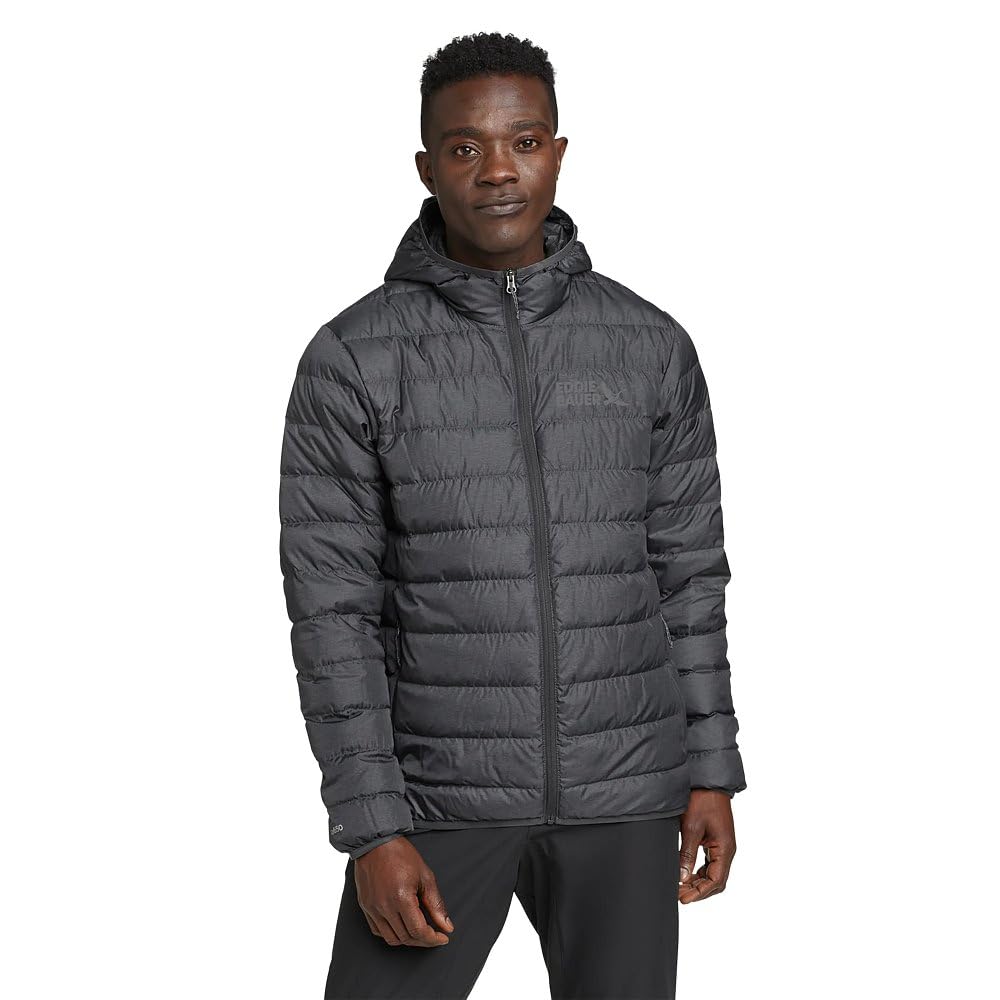 Eddie Bauer Mens CirrusLite Down Hooded Jacket Dk Smoke Htr Recycled Large Regular