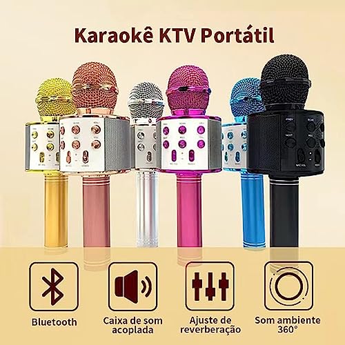 Microfone Bluetooth Karaokê sem fio para Crianças Recarregável