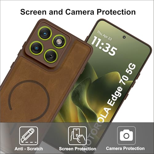 Image of SBMS Back Cover for Motorola Edge 70 5G | Ultra Slim Soft Rubberised Hard Case | Oil Feel Soft Leather Back | Mag-Safe Design (Mag-Safe Not Support) | Camera Protection Case for Moto Edge 70 (Brown)