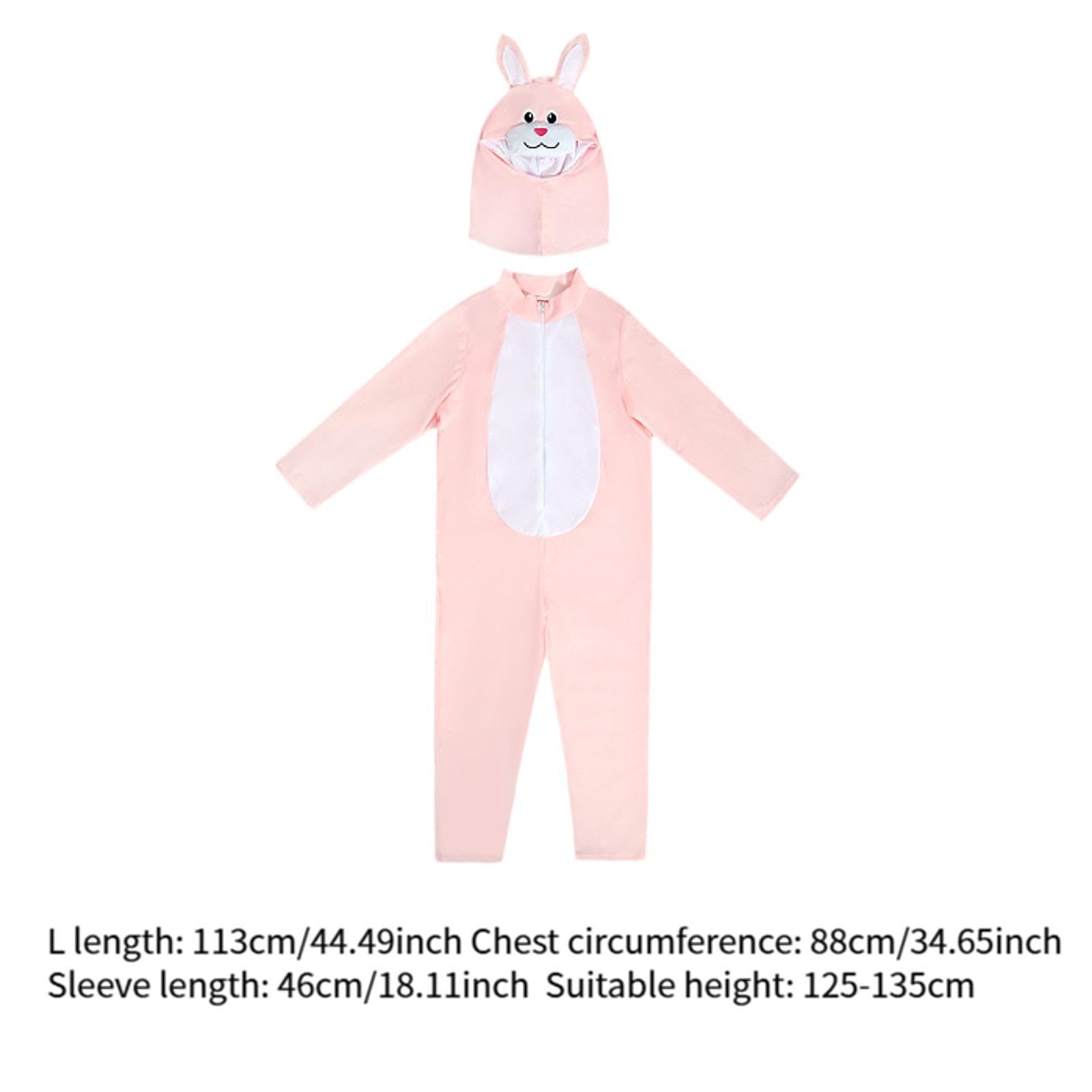 Costume Lapin de Pâques Ensemble Complet Enfant Tenue Bunny Jumpsuit Confort Polyestér Convient pour Fête Déguisée Spectacle École Maison, Rose, L